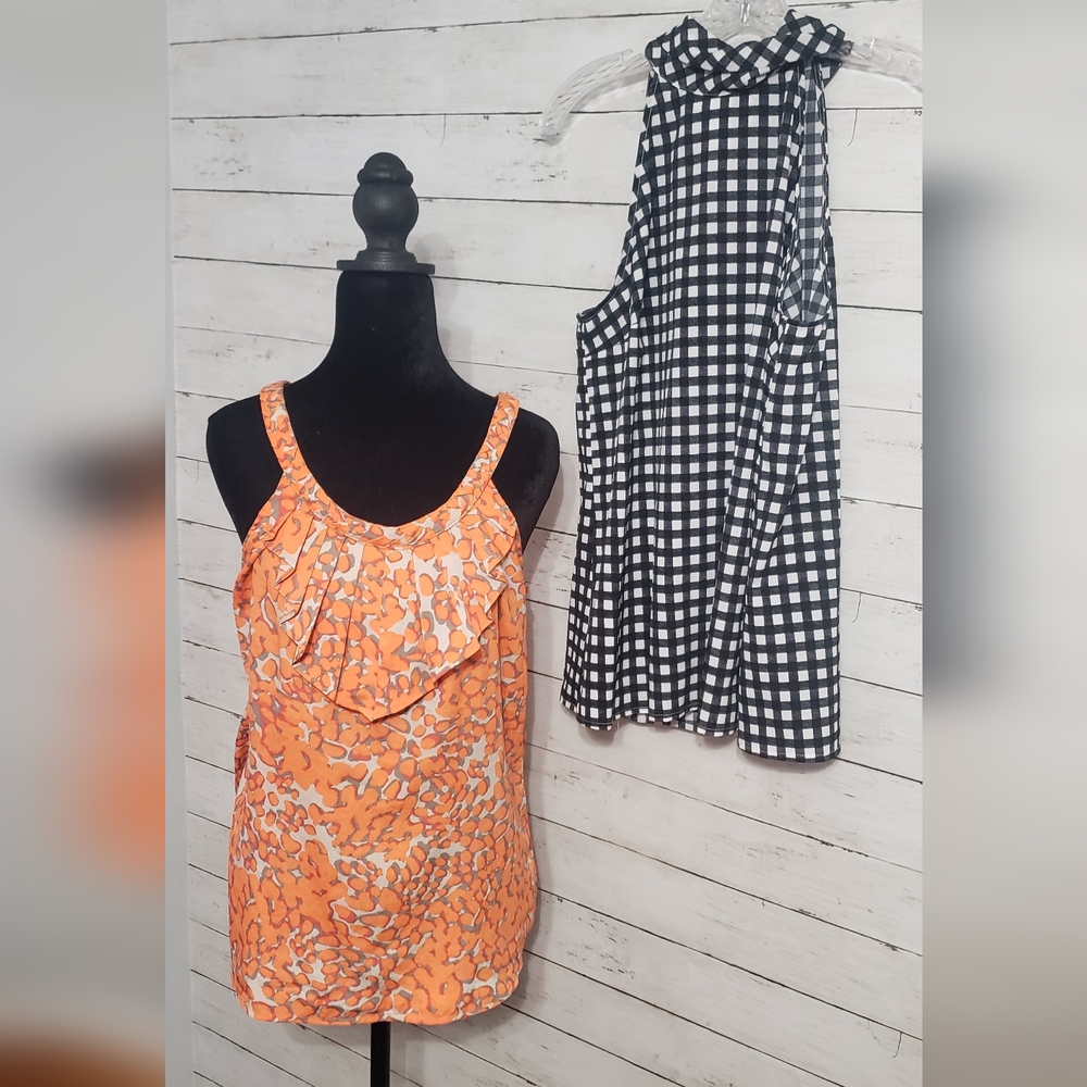 2- Banana Republic Blouses Black & White And Orange & White Sleeveless Medium